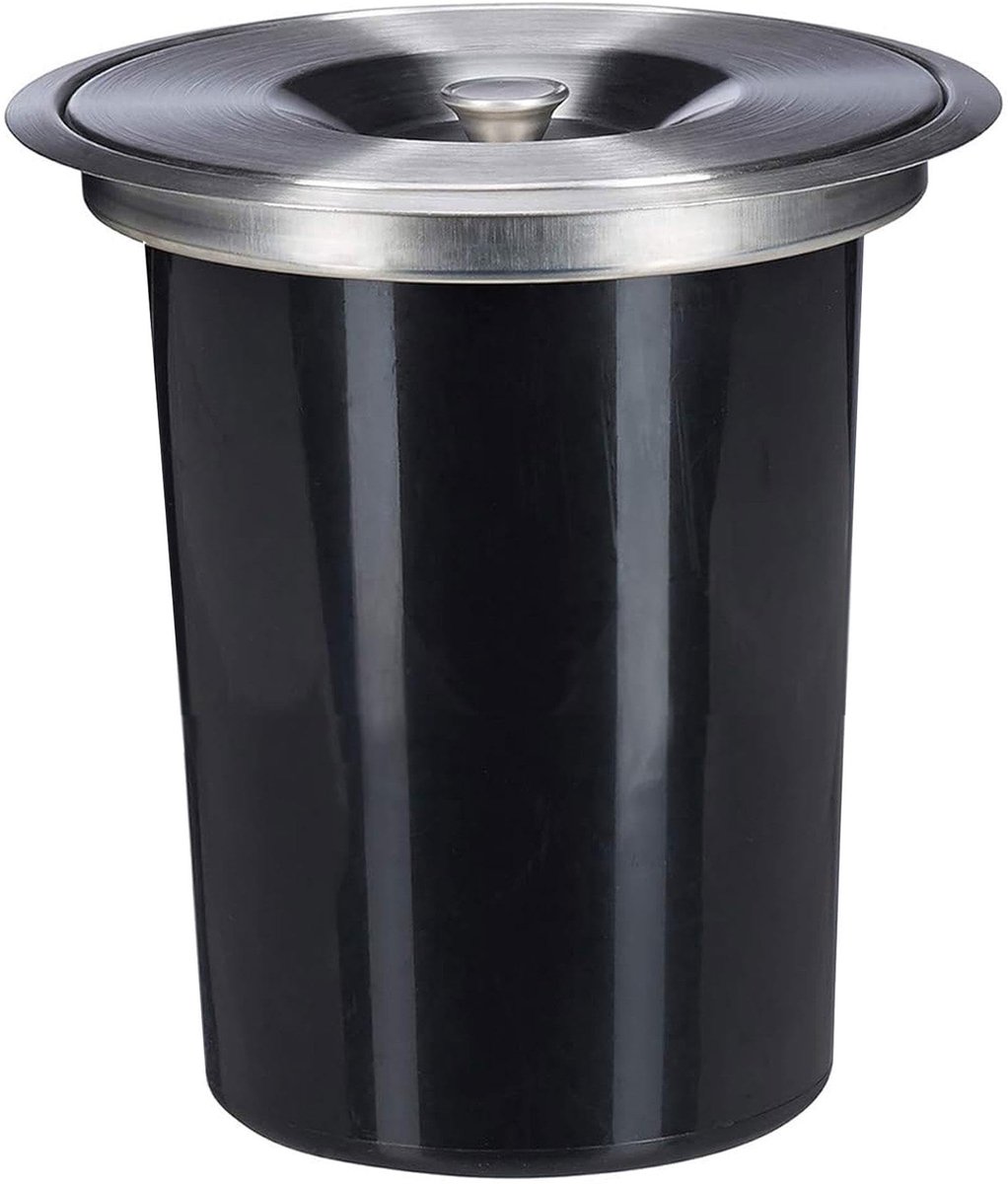 SnelShoppen - Vuilnisbak voor werkbladen met deksel, 5L, roestvrij staal, zwart, ideaal voor keuken, kantoor, badkamer en camping
