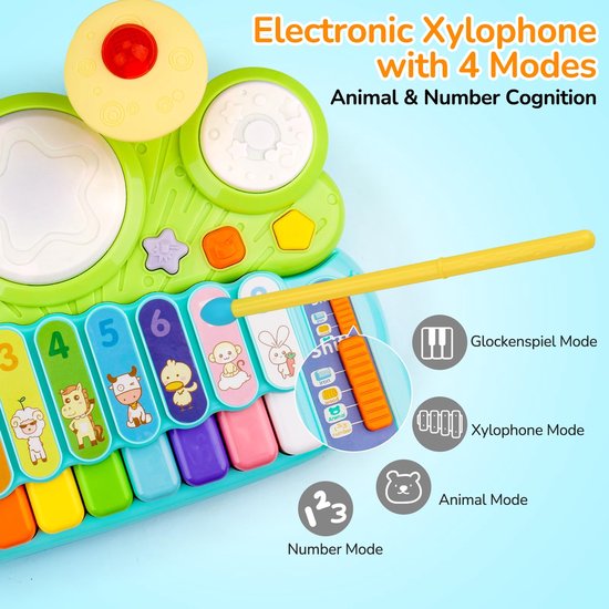 Muzikaal Speelgoed Voor Baby's - 5-In-1 Piano, Keyboard, Xylofoon En Drumstel - Speelgoed Voor Meisjes En Jongens Van 1 Jaar - Muziekinstrumenten Voor Peuters Van 0-2 Jaar - Verjaardagscadeau, Paascadeau, Babyspeelgoed — afbeelding 3