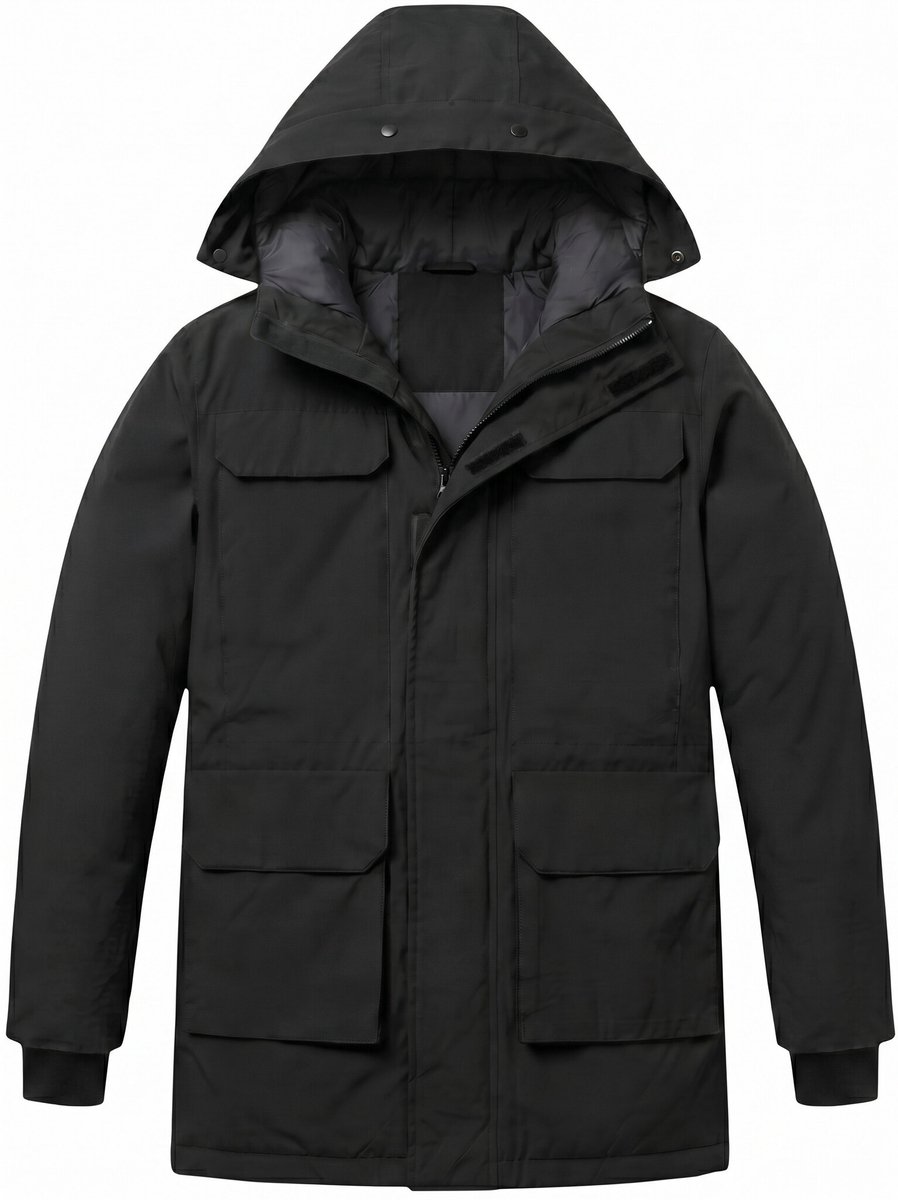 Lange jas Heren - Heren Winterjassen - LF7169 - Zwart - Maat XL