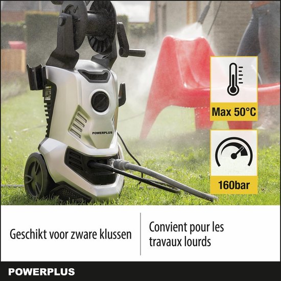 Hogedrukreiniger - Reinigingsapparaat Krachtig - Terras en Oprit Reinigen - Start-Stop Automatische Functie - 160 Bar - Grijs — afbeelding 3