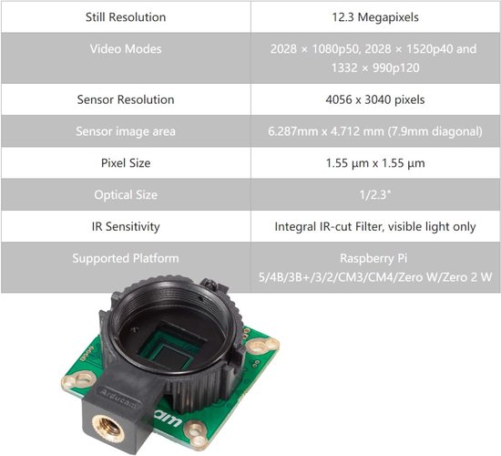 Raspberry Pi Camera Module - HQ Camera IMX477 - Beeldopname - 12.3MP Hoge Resolutie - C-CS Bevestiging - Zwart — afbeelding 4