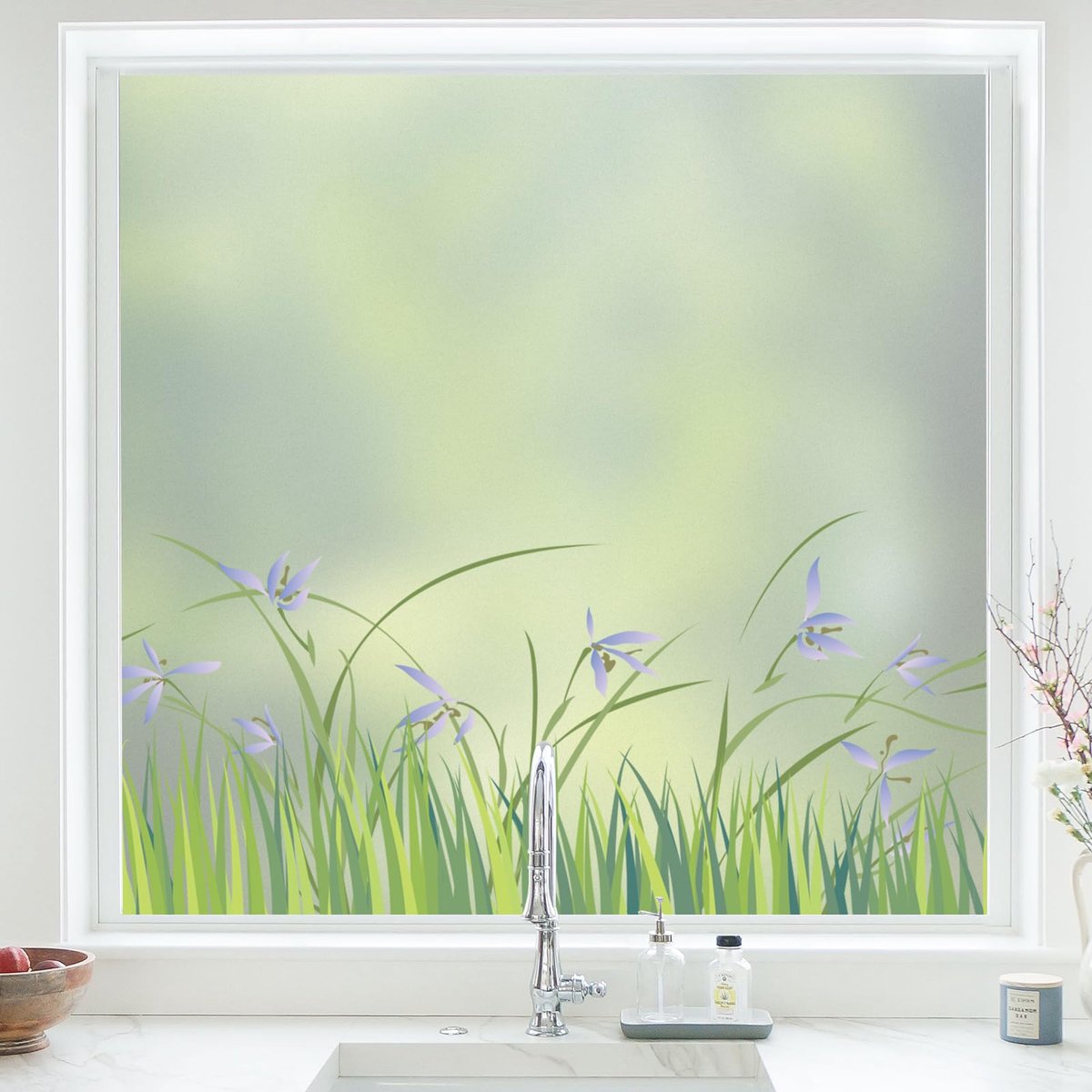 SnelShoppen - Decoratieve Raamfolie, Glas-in-loodfolie met Bloemmotief, 90 x 200 cm voor Woonkamer, Keuken en Tuin