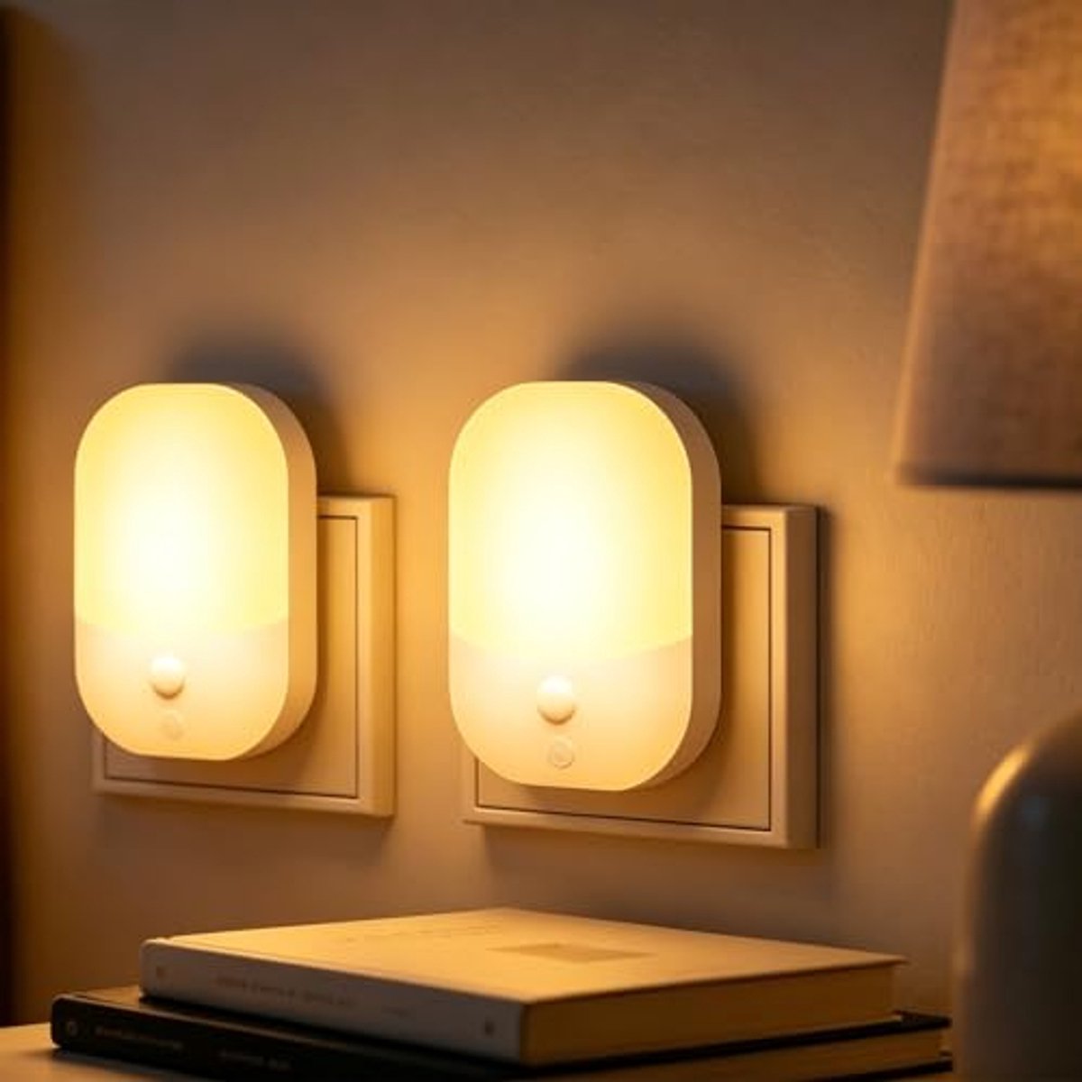 Namajunas – Stopcontact nachtlamp 2 stuks - 5 lichtsterktes, 3 werkstanden - Opvouwbaar - Warm geel licht - Met dag/nachtsensor - Geschikt voor baby's, kinderen en volwassenen - Dimbaar - Nachtlampje - Kastverlichting