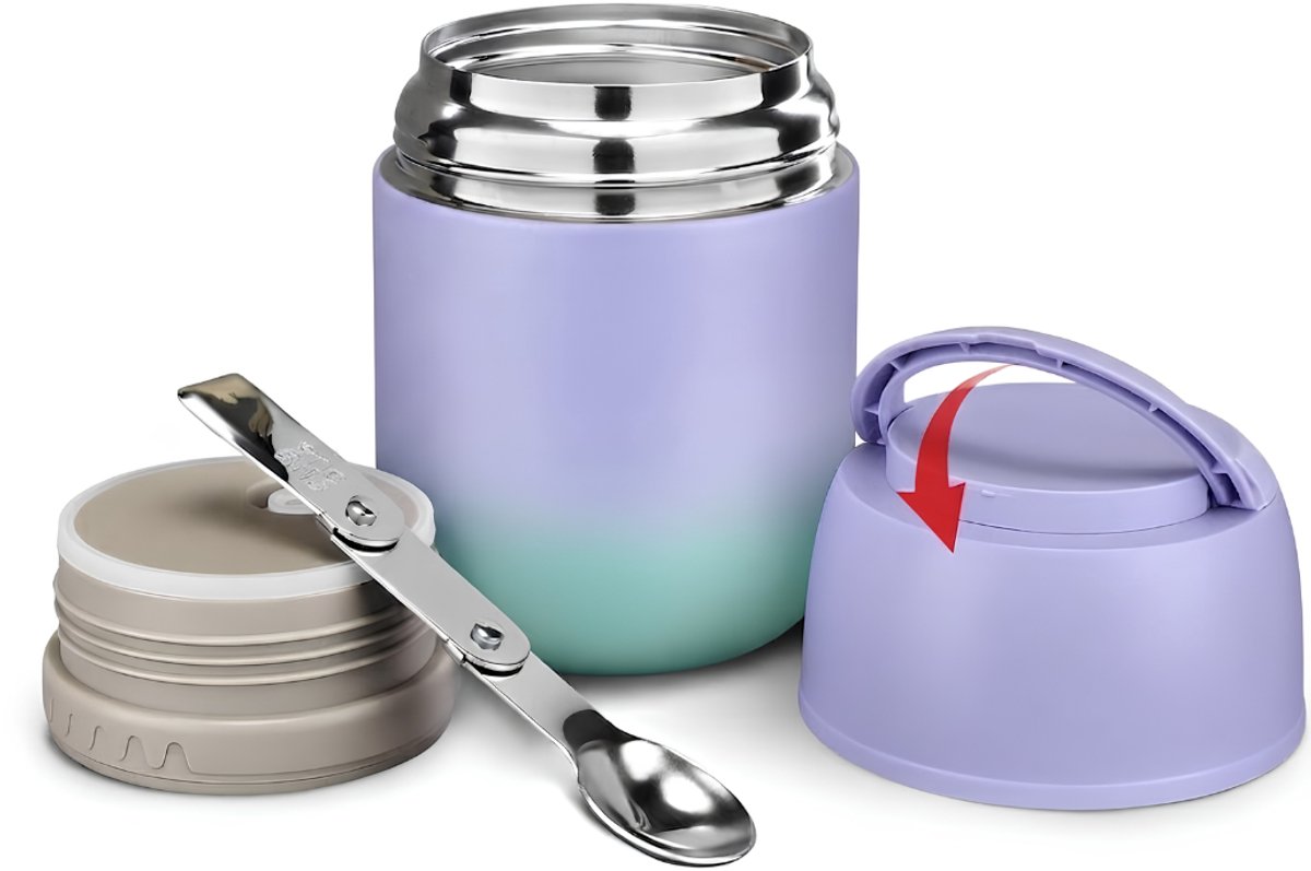 SP® Warmhoud Bakken - Thermoskom - Thermo Lunchbox voor Kinderen - Paars - 10cm x 10cm x 16cm