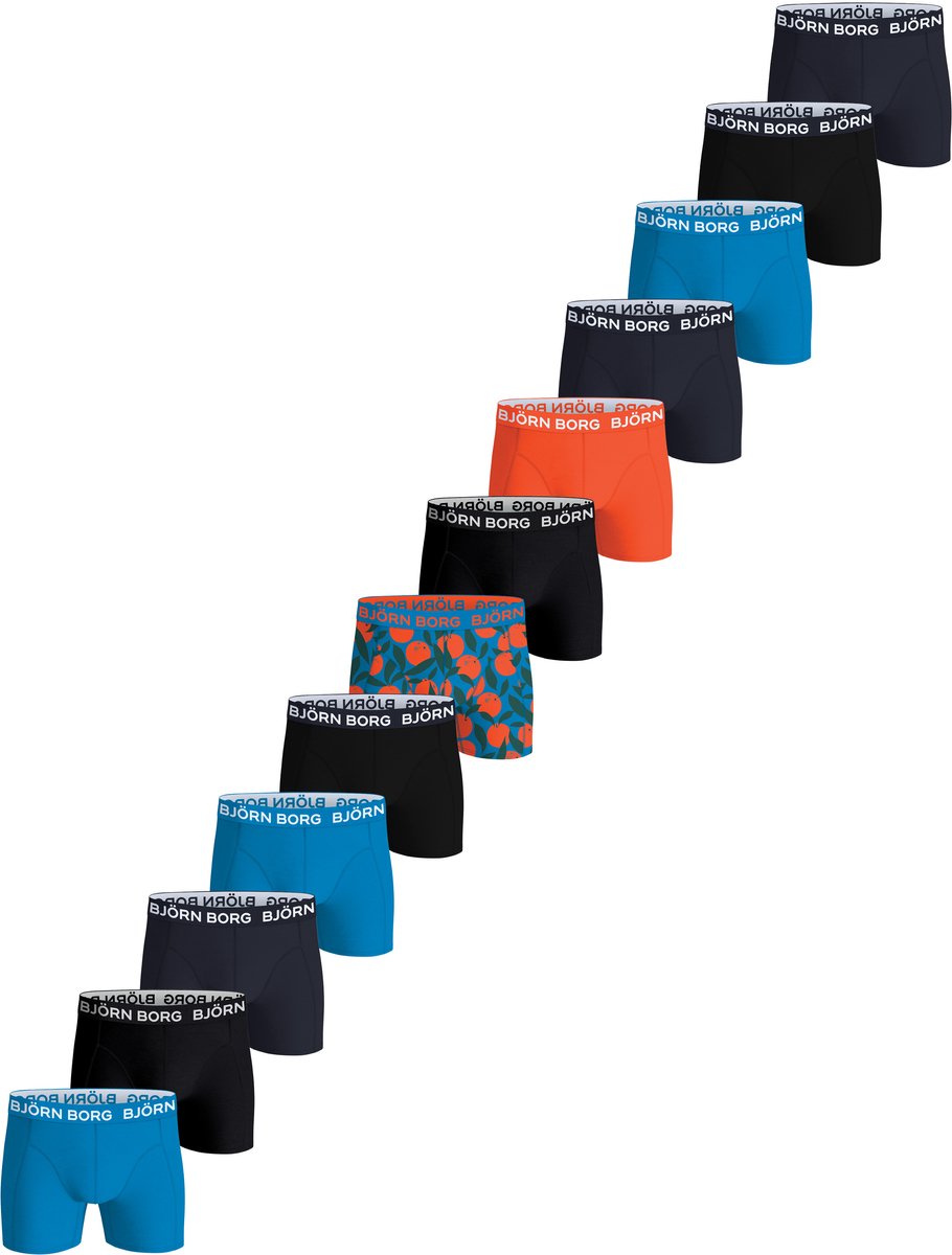 Björn Borg Cotton Stretch boxers - heren boxers normale lengte (12-pack) - donkerblauw - zwart - kobaltblauw - oranje en oranje sinaasappelprint