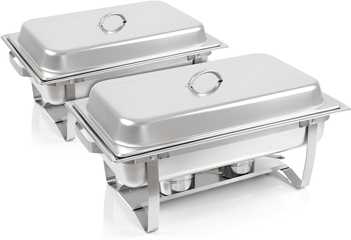 SP® Warmhoud Bakken - 2 Verwarmcontainers - Buffetwarmer - Voedsel Verwamer - Zilver - ‎60cm x 36cm x 30cm