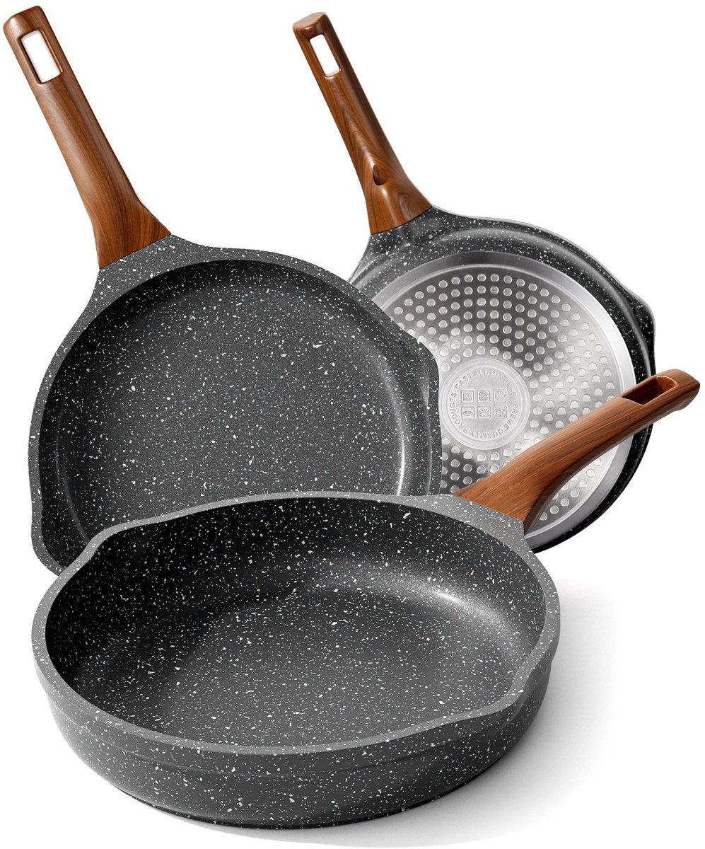 Dailygoods - Inductie Pan Set - Zwart, Non-Stick 20/24/28 cm