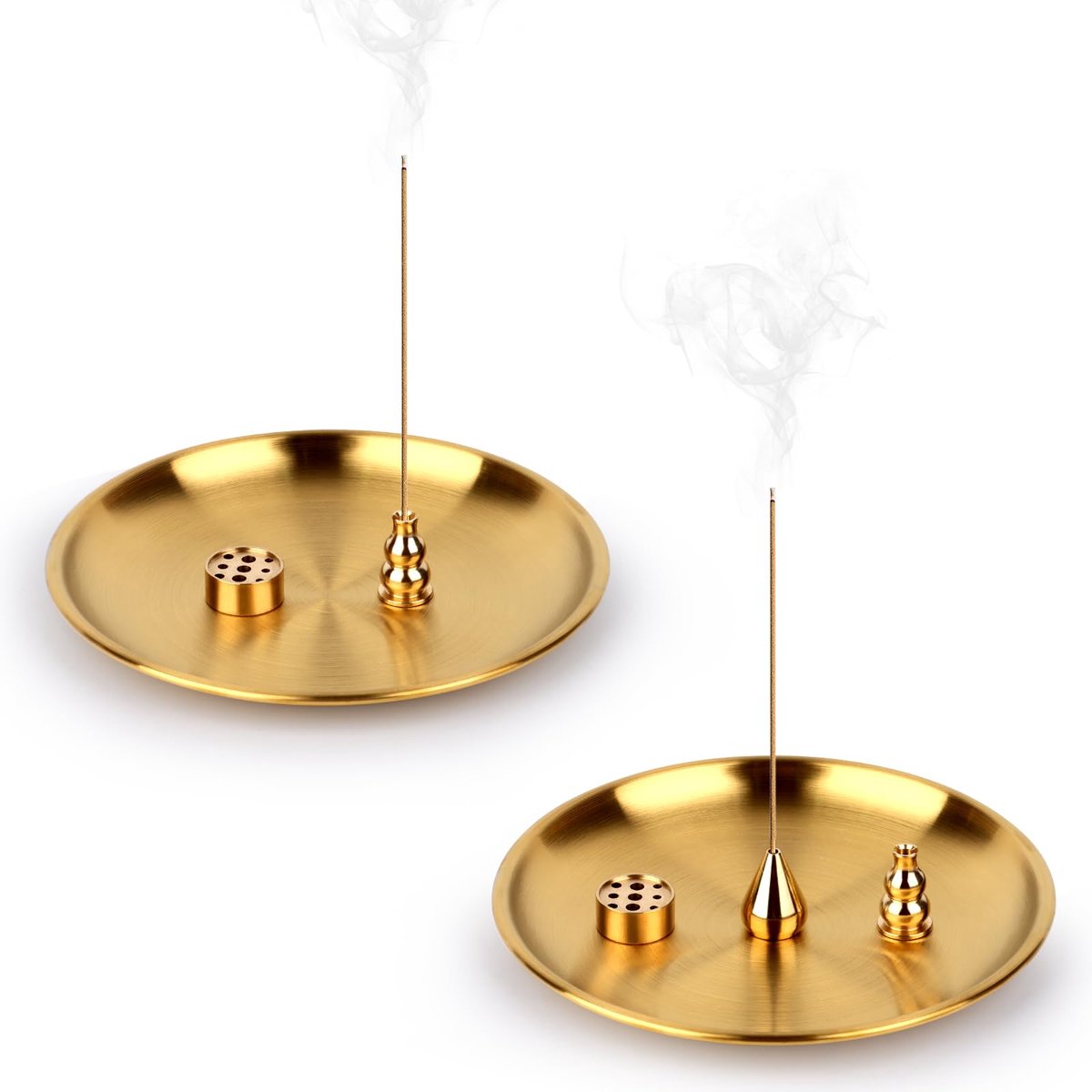 Dailygoods - 2 Stuks Incense Stick Holder - 3 in 1 en 4 in 1 Brass Incense Burner met Ash Catcher
