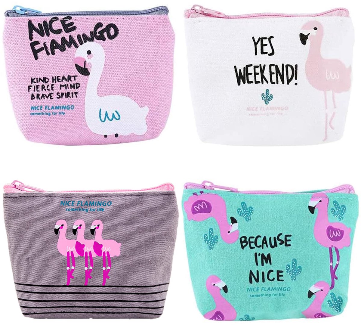 Dailygoods - 4 Stuks Acryl Make-up Tassen - Schattige Flamingo Zipper Purse