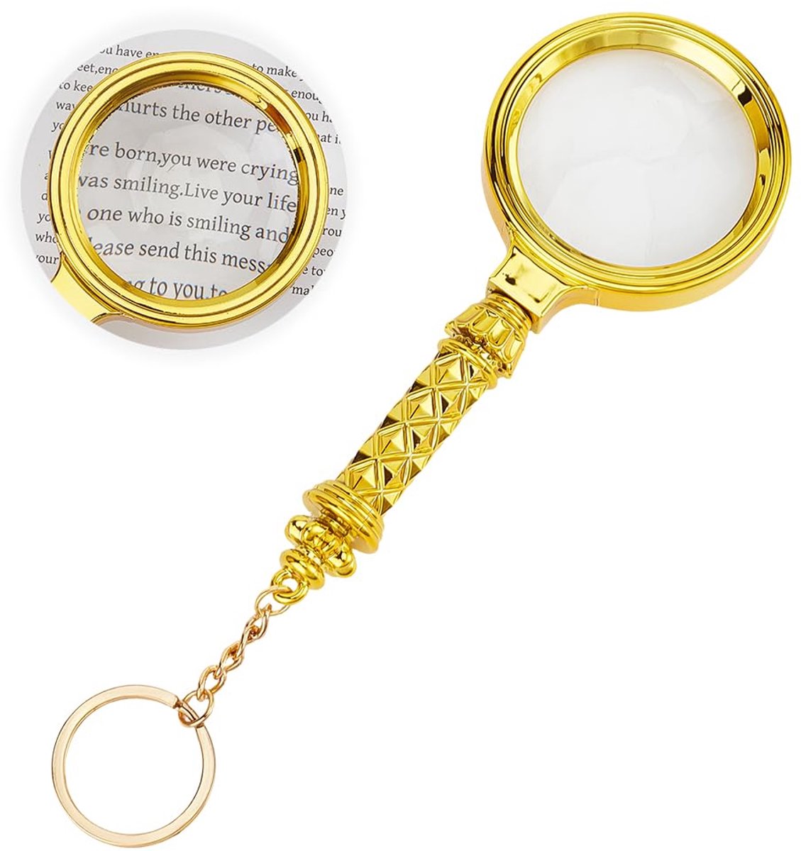 Dailygoods - 10x Vergrootglas Sleutelhanger - Goudkleurig Handig Vergrootglas voor Sieraden en Kaarten