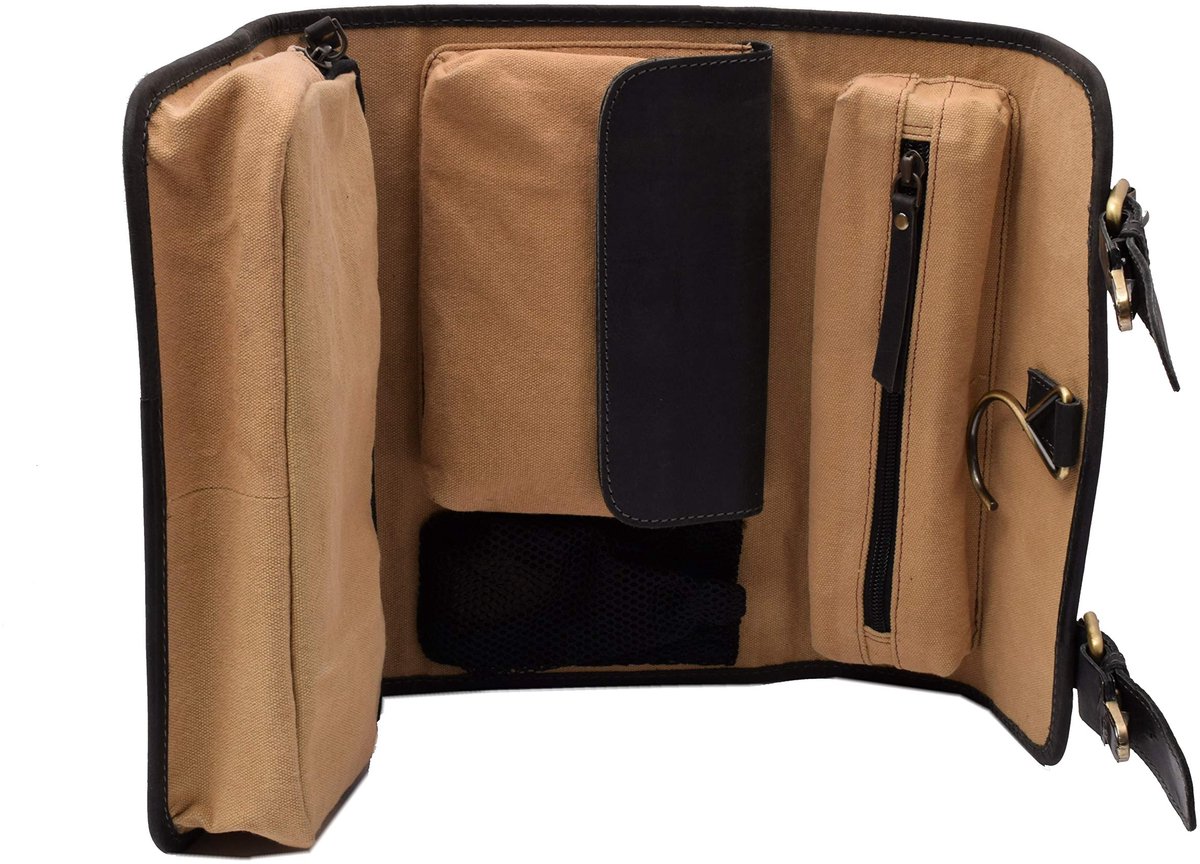SnelShoppen - Menzo Toilettas Om Te Hangen van Echt Leer, Luxe Toilettas voor Dames en Heren, Ruime Toilettas in Zwart voor Reizen, Camping, en Thuisg