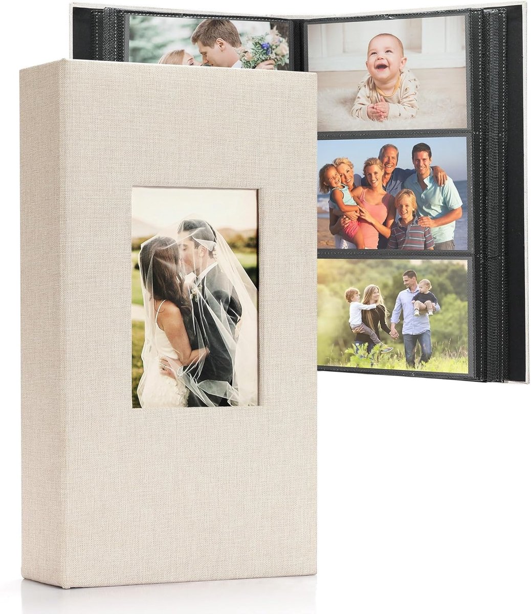 SnelShoppen - Groot fotoalbum met insteekpagina's voor 408 foto's (10 x 15 cm) - Linnen binding, personaliseerbaar, zwart - Ideaal voor bruiloften, fa