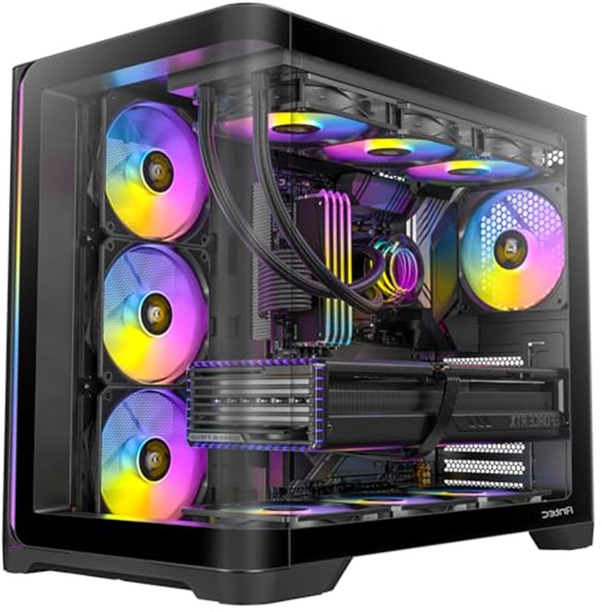 Computer Behuizing - PC Case - PC Bouwen - Gebogen Glas - 46.48 x 39.88 x 28.45 cm - Zwart