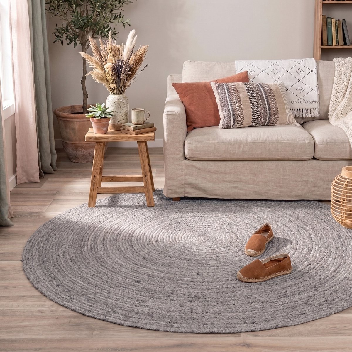 NATURL. Jute vloerkleed - Fair Rond Grijs - Ø 175cm