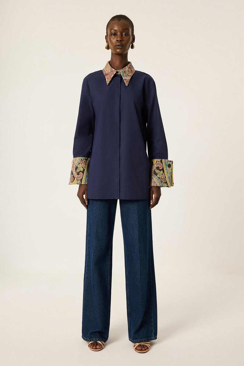 Touché Privé - Blouse met etnische printdetails - Marine - Dames
