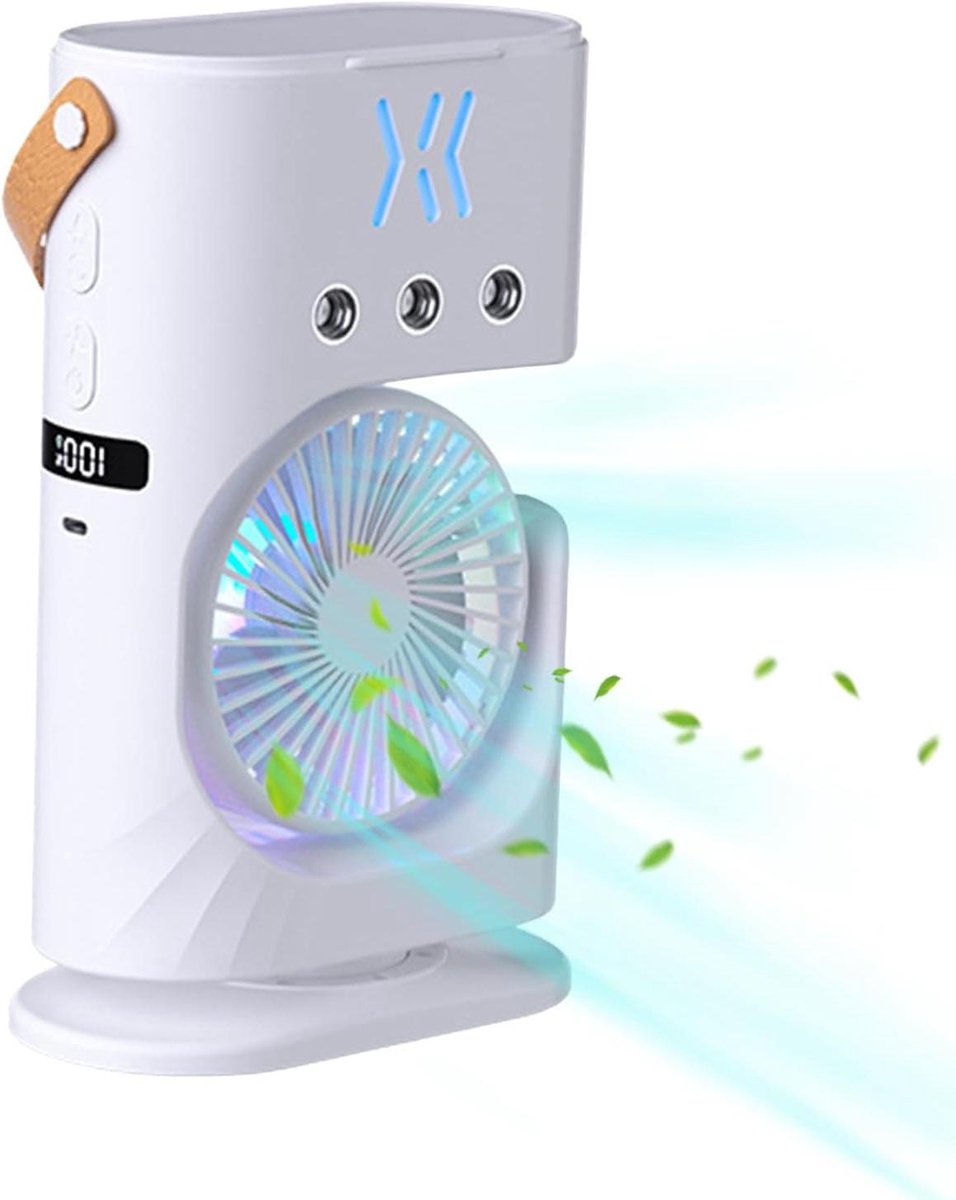 Tafel Ventilator - Spray Ventilator - Persoonlijke Koeling - Met Waterspray - 25.1 x 9.1 x 25.1 cm - Wit