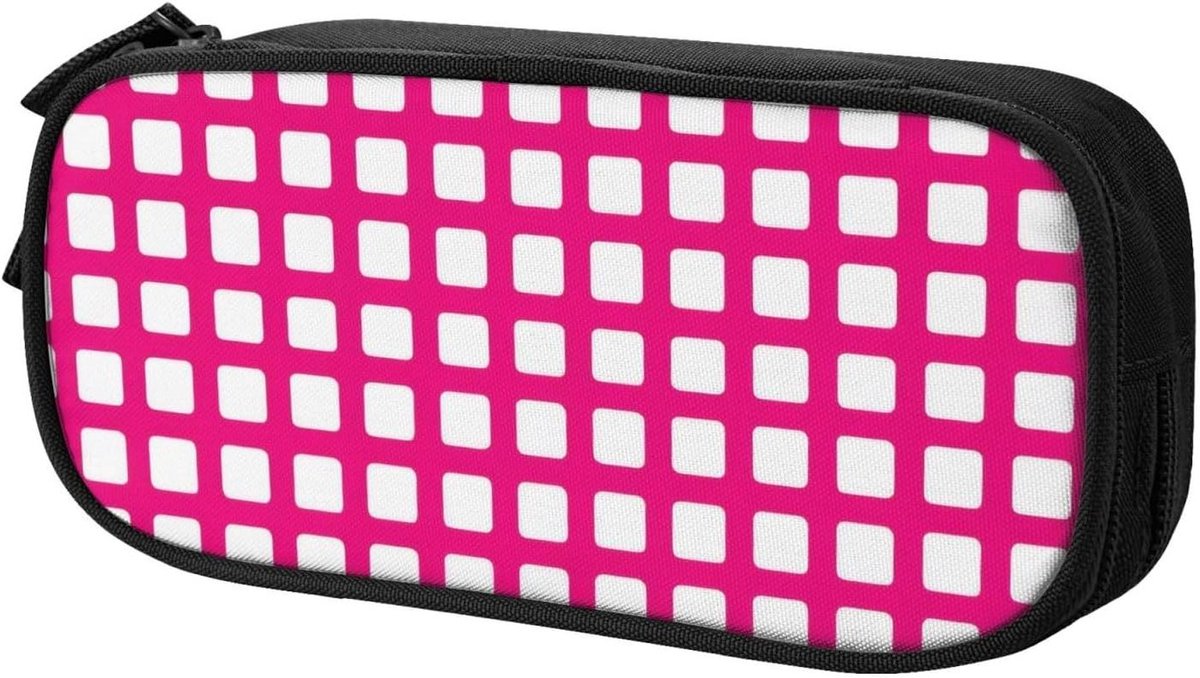 Etui Grote Capaciteit - Pennentas Briefpapier - Bureau Organisatie - Geruit Ontwerp - 21 x 10.5 x 5 cm - Zwart