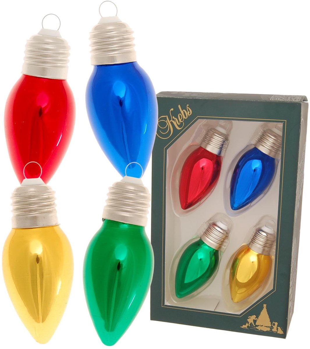 SnelShoppen - Kerstboomversiering van glas - Gloeilamp motief verzilverd - Rood/goud/groen/blauw - 9 cm kerstboomhanger voor feestelijke decoratie