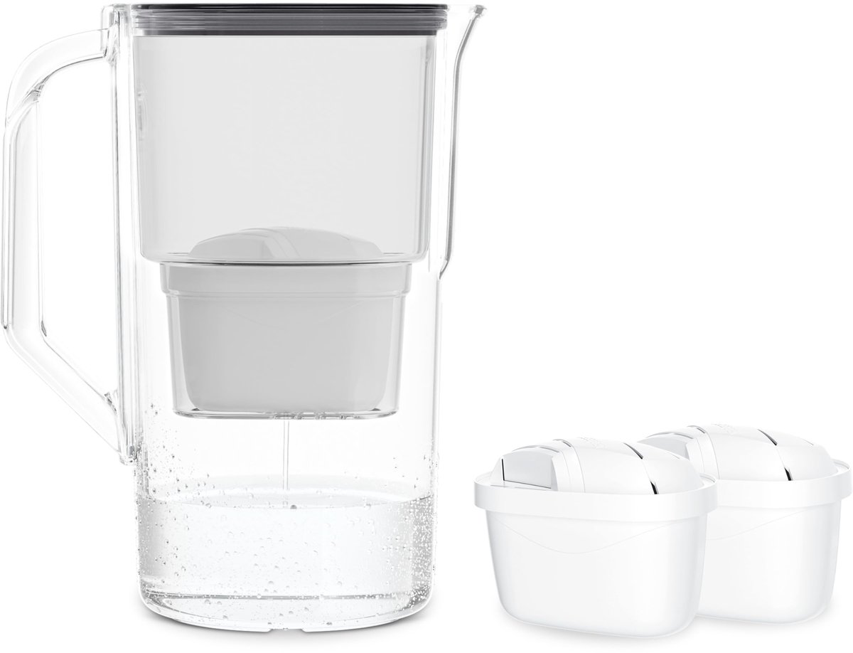 SnelShoppen - Aqua Max Basic Waterfilterkan 2,8L, Compatibel met Brita Maxtra, Vermindert Kalk en Chloor, Inclusief 2 Waterfilterpatronen, Zwart, Idea