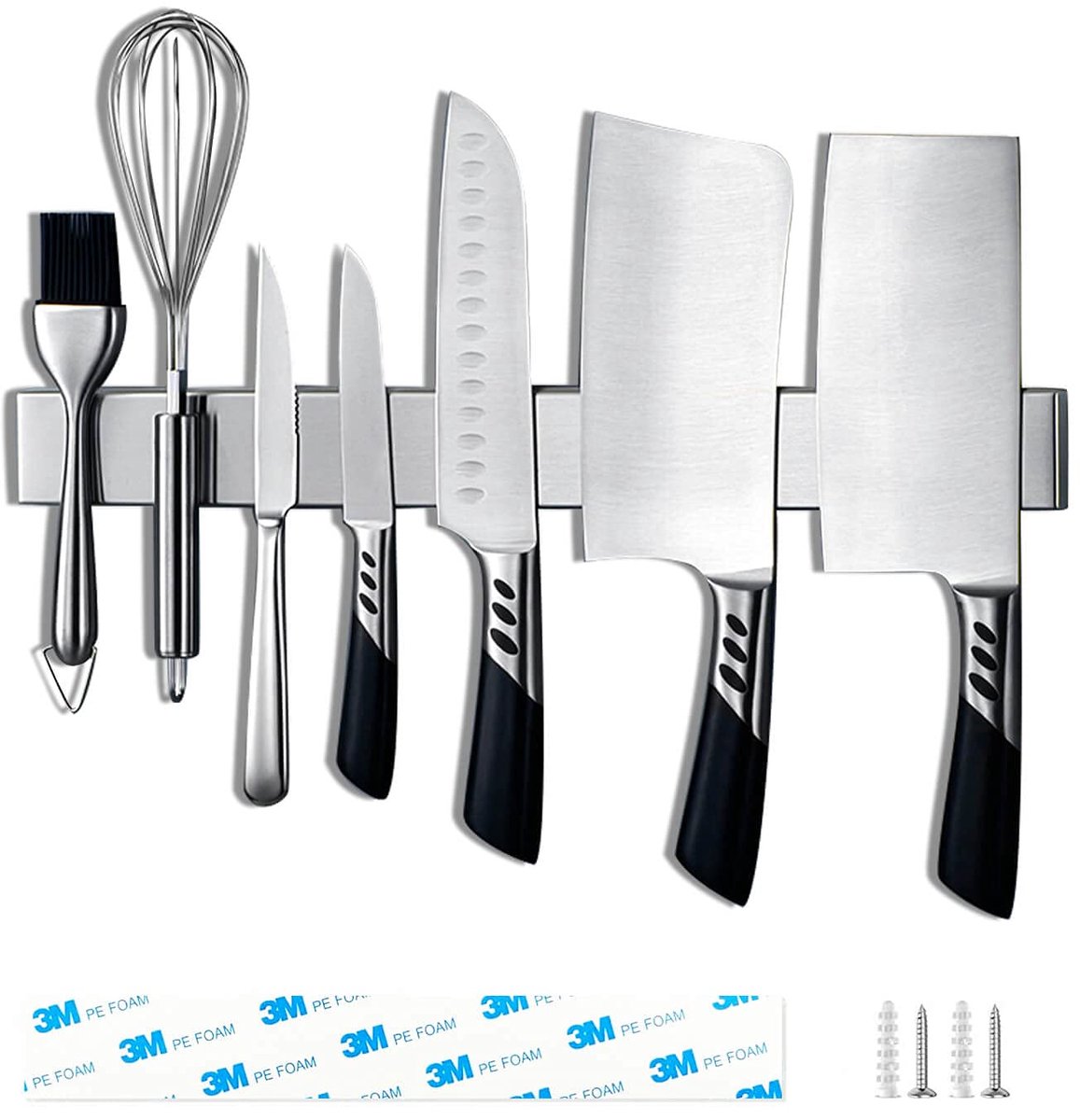 SnelShoppen - Roestvrijstalen magnetische meshouder 40 cm - Zelfklevend voor muur - Antislip oppervlak - Ruimtebesparende organizer voor keuken en koo