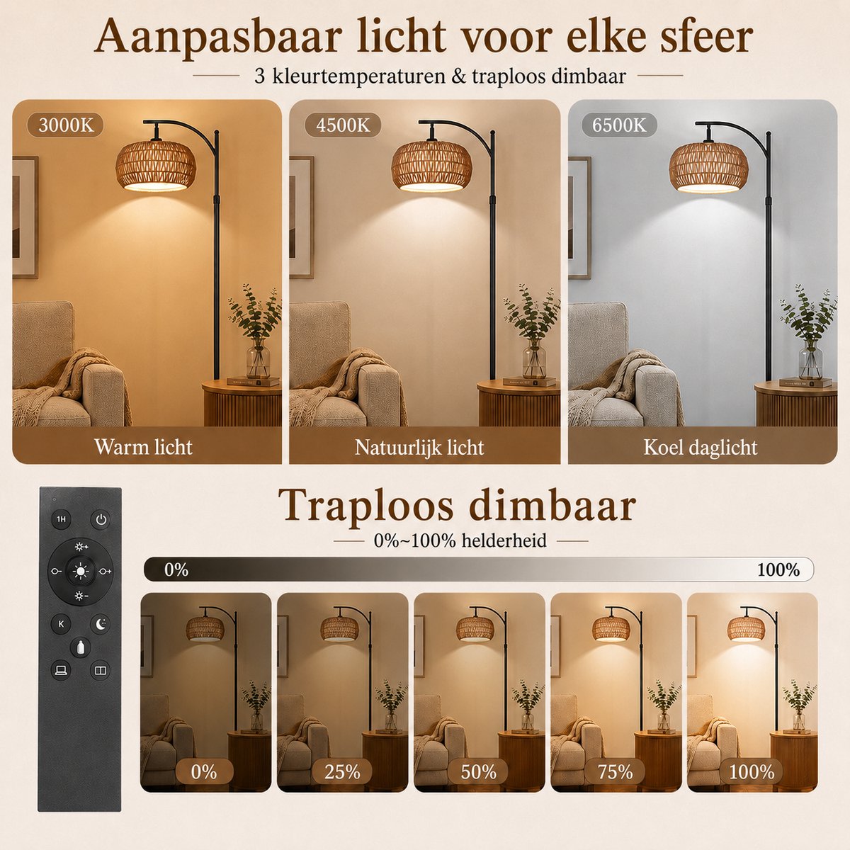 MUPOO boho rotan vloerlamp met slimme LED thumbnail 2