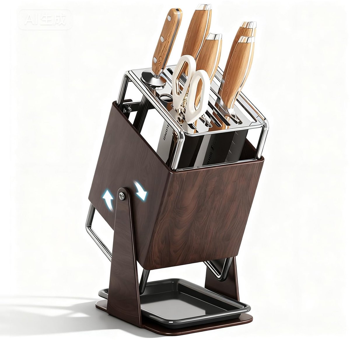 Dailygoods - Rotatable Messerblock - 9 Slots voor Keukenmessen met Waterplaat