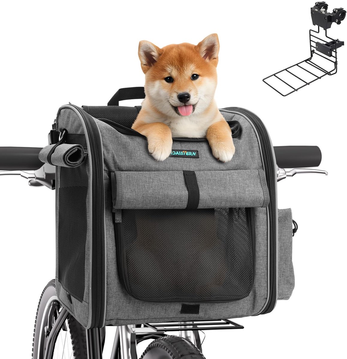 SnelShoppen - Hondenmand voor Fiets - Opvouwbare Fietshouder voor Honden tot 10 kg - Robuuste L-vormige Houder - Ademend en Multifunctioneel - 4-in-1