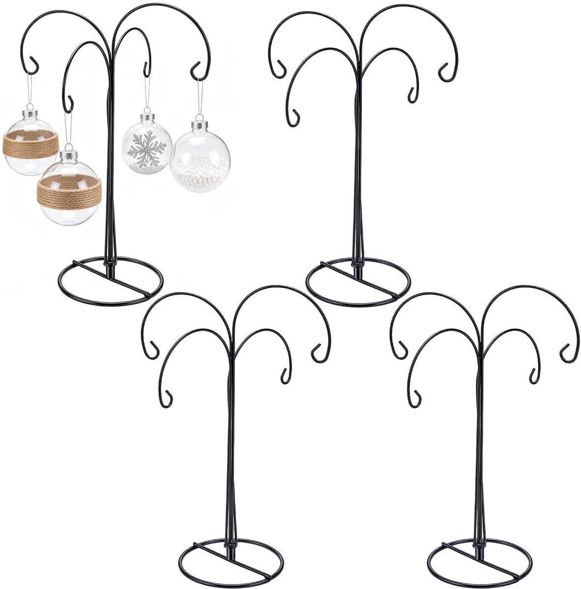 Dailygoods- Ornamenthouder 4-delig - Decoratieve Displaystandaard - Zwart - Hoogwaardig IJzer - Stabiele Basis 12x1,95cm - Voor Bruiloft/Verjaardag - Decoratiestandaard