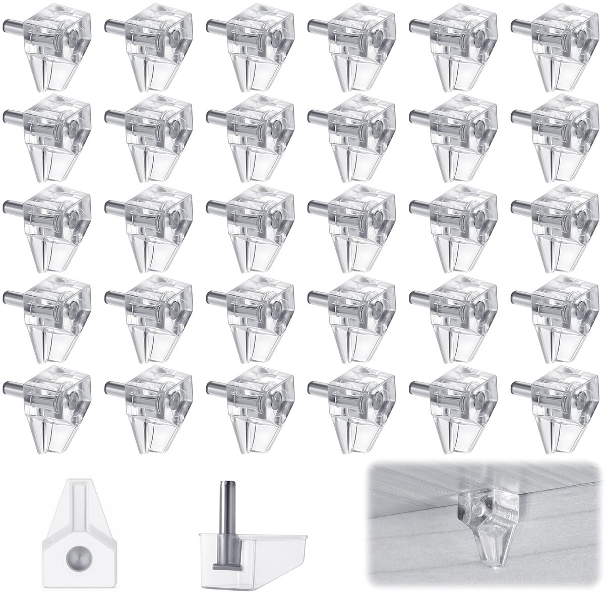 Dailygoods - Set van 30 Inlegplankhouders - Transparante Planksteunen voor Meubels