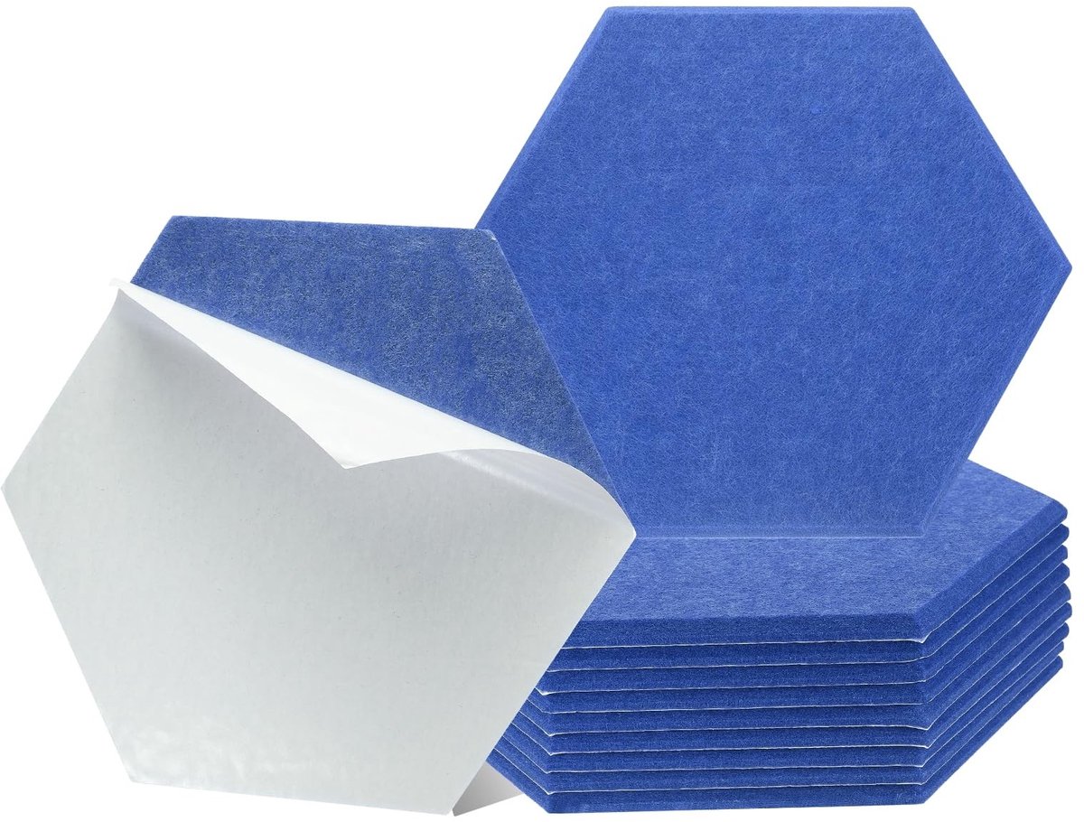 Dailygoods - 12 Zelfklevende Geluidsisolatiepanelen - Hexagonaal, 30 x 26 cm