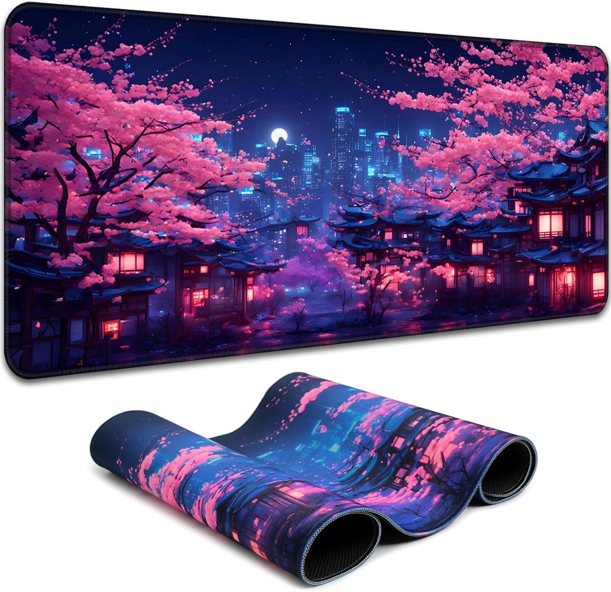 Dailygoods - Fantasy Night City Gaming Muismat - Grote Waterproof Neon Muismat 80x30cm