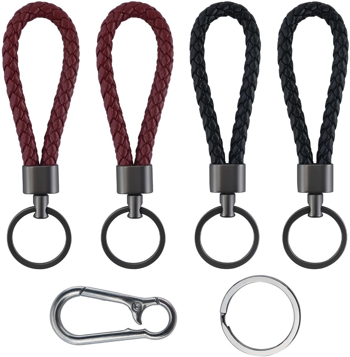 Dailygoods - 4 stuks leren sleutelhangers - Gevlochten autosleutelhanger met karabijnhaak