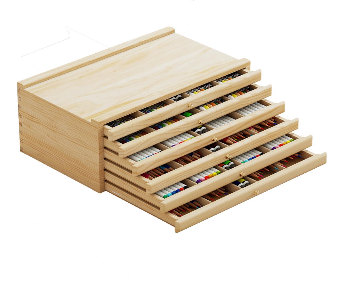 SnelShoppen - Opbergdoos voor kunstenaars met 6 laden, houten lade-organizer, gereedschapskist, acrylschilderaccessoires, 40x25,5x15,5 cm, schilderben