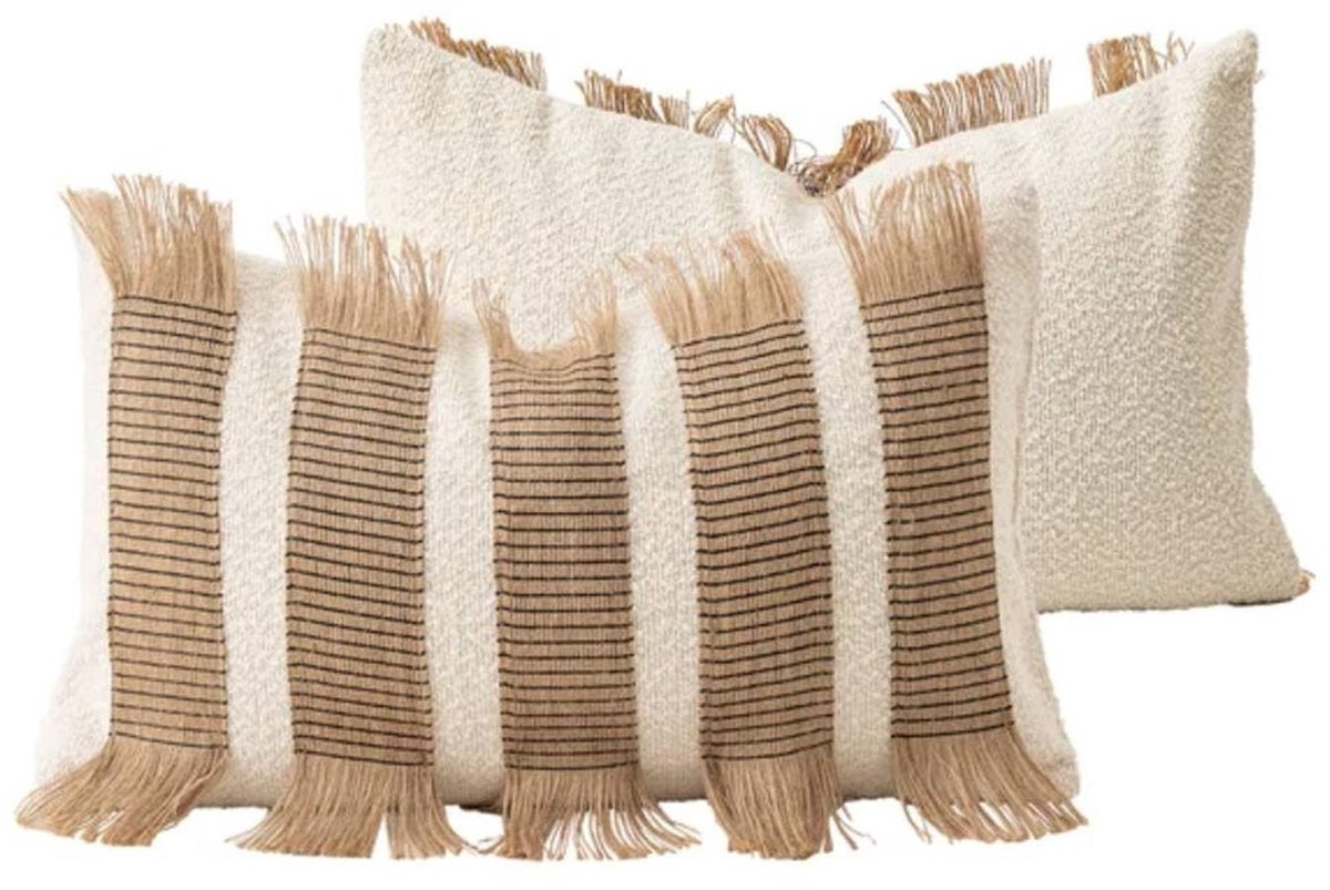 SnelShoppen - Wabi-Sabi Gestreepte Kussensloop 45x45 cm en 30x50 cm, Handgeweven Jute-Katoen Decoratieve Kussenhoes met Franjes, Boho-Boerderijstijl,