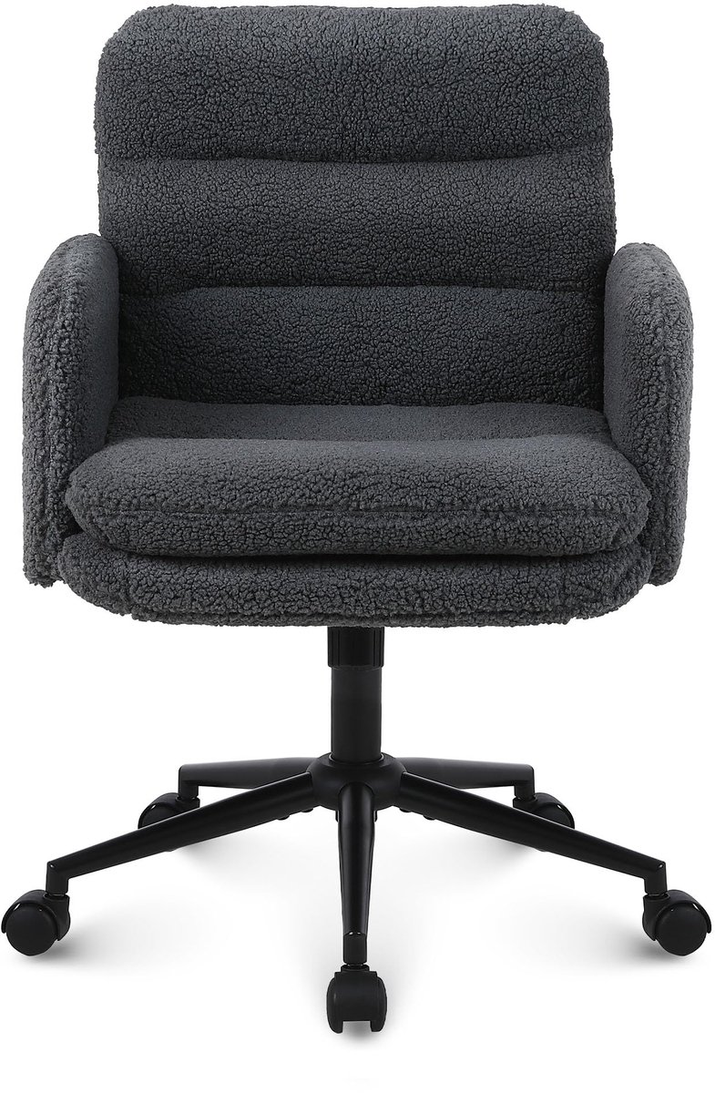 SnelShoppen - Ergonomische Bureaustoel, Imitatie Kasjmier Kantoorstoel, Verstelbare Hoogte, Comfortabele Make-up Stoel, Donkergrijs voor Thuis en Slaa