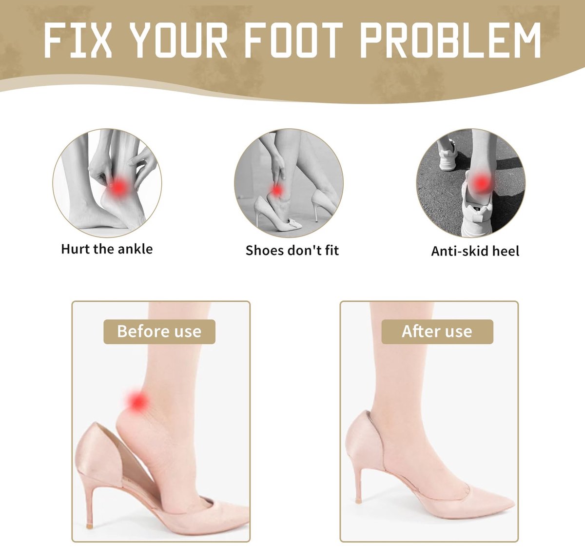 Dailygoods - 4 Paar Hiel Kussens - Antislip Inlegzolen voor Losse Schoenen