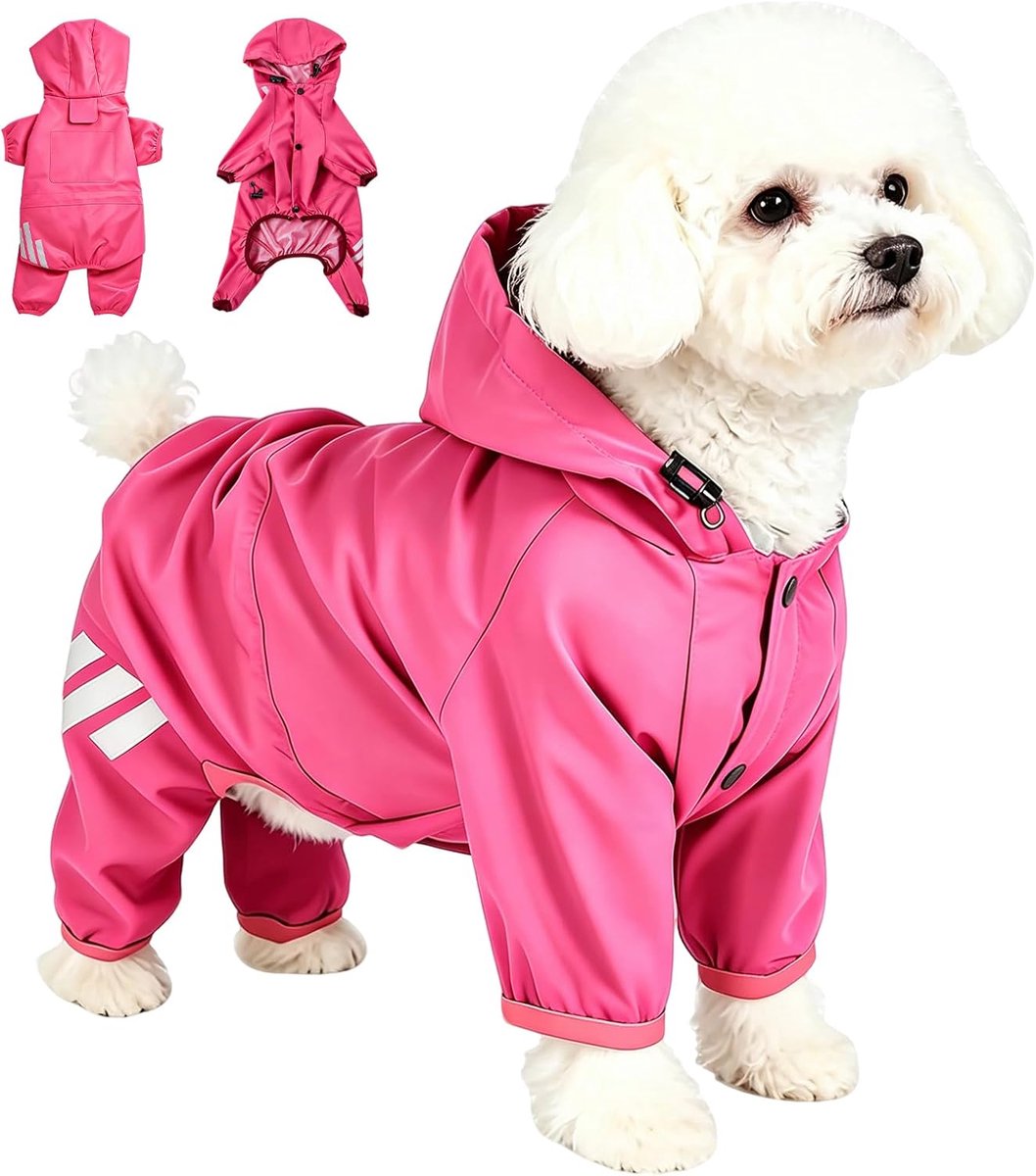 Hondenjas - Hondenjas waterdicht - Regenjas hond - Honden regenjas - Hondenregenjas 4 Poten Waterdicht – Winddichte Hondenjas met Capuchon - Reflecterende Strepen en Verstelbare Pasvorm voor Kleine en Middelgrote Honden