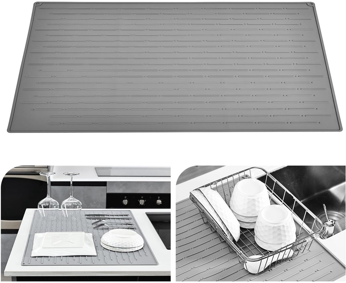 Dailygoods - Silicone Draining Mat - Sneldrogende Afvoermat (Lichtgrijs, 71.5 x 51.5 cm)