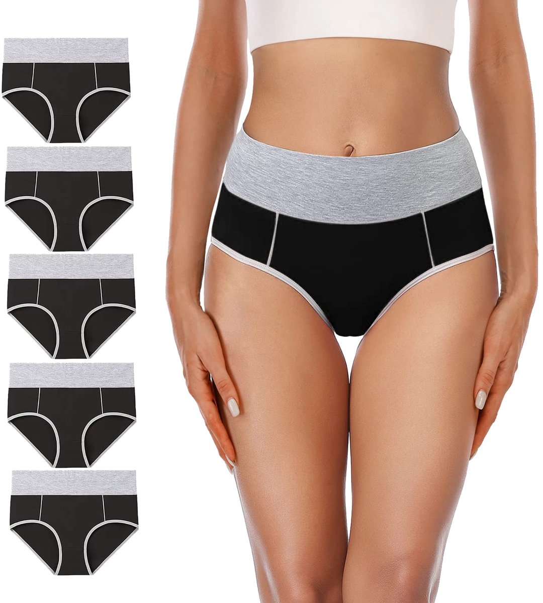 Dailygoods - Vrouwen Hoge Taille Katoen Ondergoed met Buik Controle - 5 Pack Veelkleurig