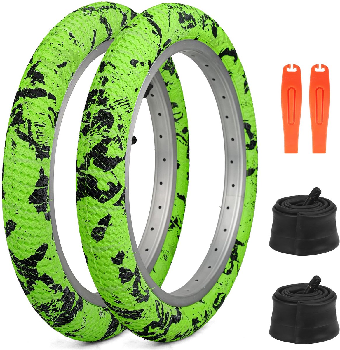 SnelShoppen - Fietsbanden 16 inch, 2-pack Vouwbanden met Binnenbanden, 2.125 voor BMX, MTB, Mountainbike - Geel, Hoogwaardige Reservebanden voor Fiets
