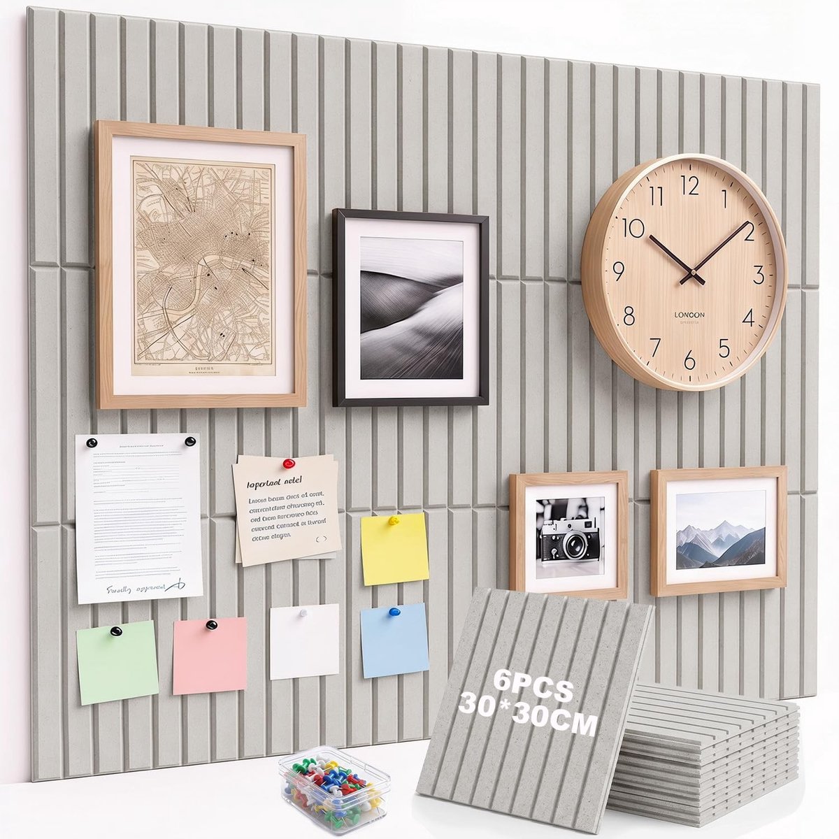 Dailygoods - 6 Stuks Groot Vilten Prikbord met 30 Punaises - Zelfklevend 90 x 60 cm