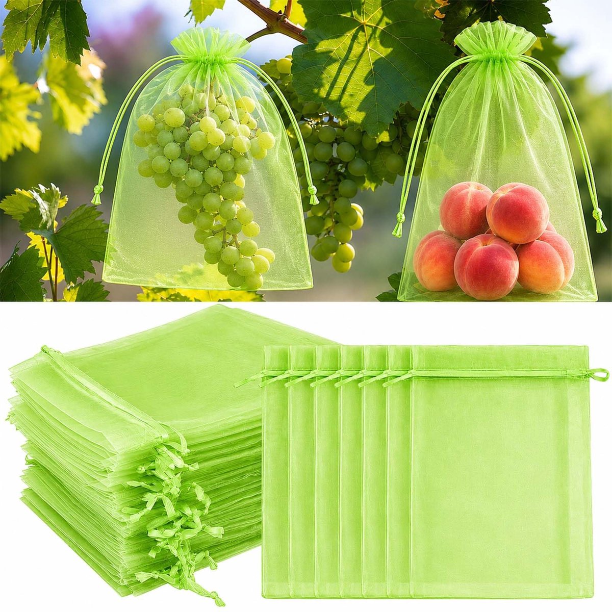 Dailygoods- Druivenbeschermzakken 100 stuks - Fruitbeschermzakken - Organza met Trekkoord - Nettas tegen Vogels - Fruitvliegen - Wespen - 30x40 cm - Fruitnet