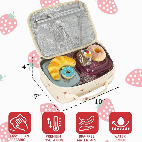 VHV-Kinder Lunchtas 5L - Geïsoleerde Lunchtas voor Jongens en Meisjes - Stijlvolle Thermische Lunchtas met Rits - Ideaal voor School, Wandelen en Werk - Erdbeerbein Design van Vhv — afbeelding 2