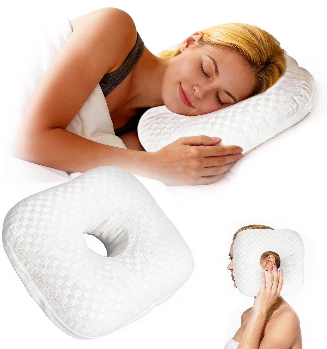Dailygoods- Piercingkussen met Gat - Oorkussen voor Zijslapers - Donutkussen - Slaapring tegen Oorpijn - Compact Formaat 25 cm - Pijnvrije Nachtrust