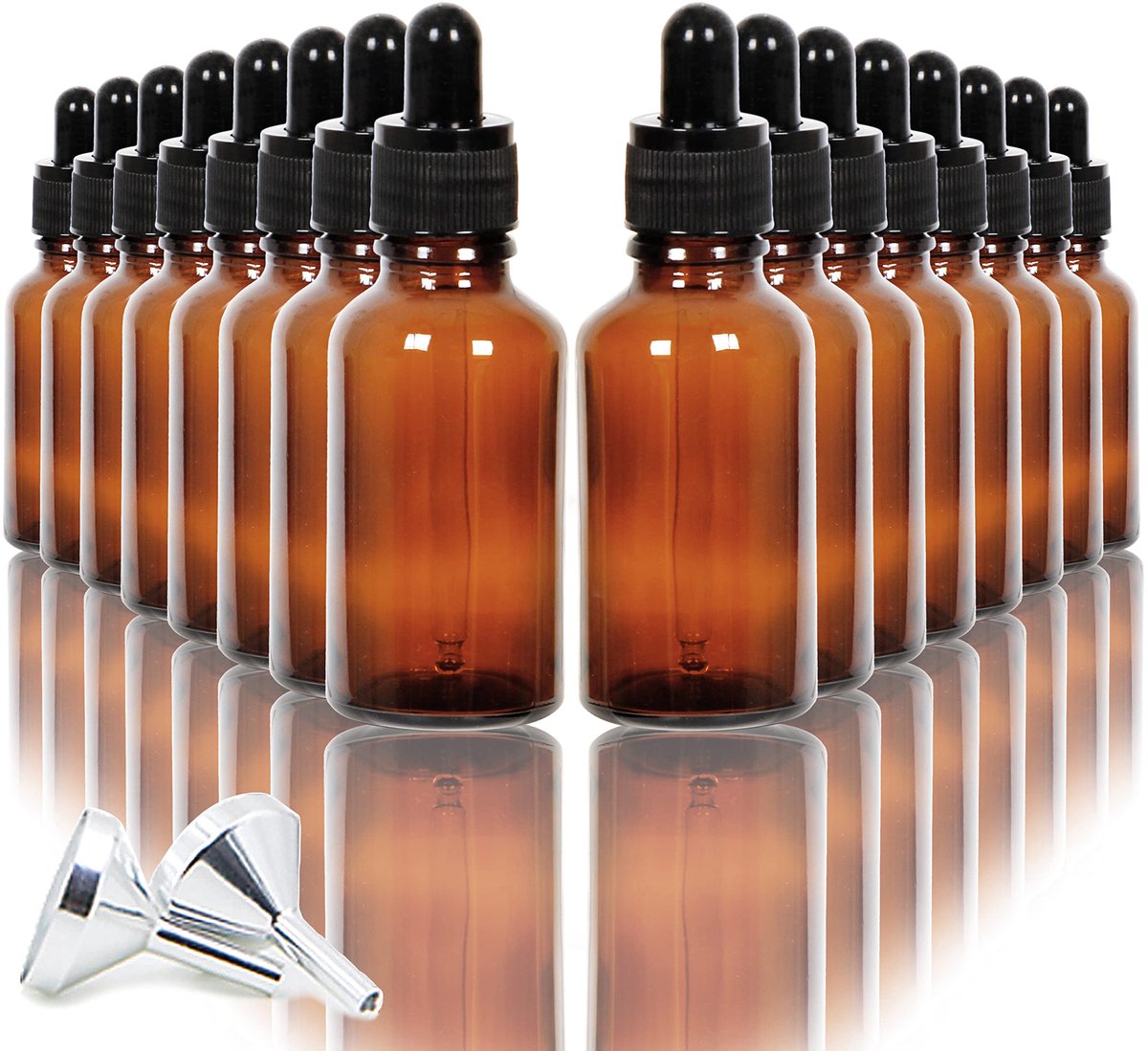 Dailygoods - 16-Pack 30ML Amber Glazen Flesjes met Pipet en Mini Trechters voor Essentiële Olie