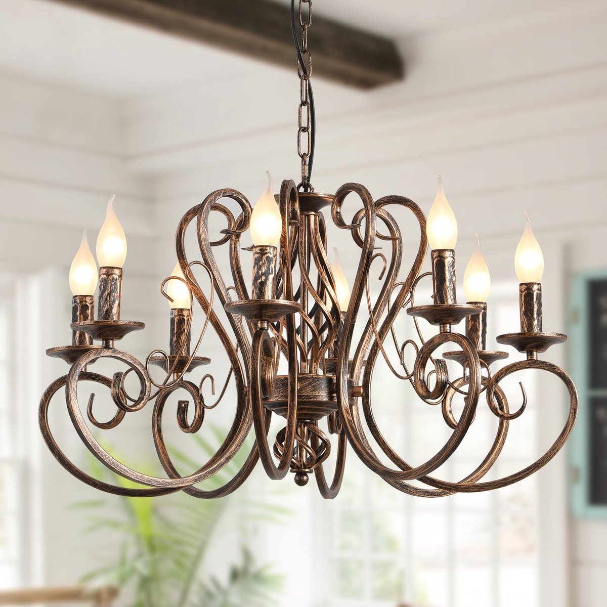 Dailygoods- Kroonluchter Rustiek - Franse Stijl - Hanglamp - 8 Verlichting - Verstelbare Ketting - Diameter 68 cm - Hoogte 39 cm