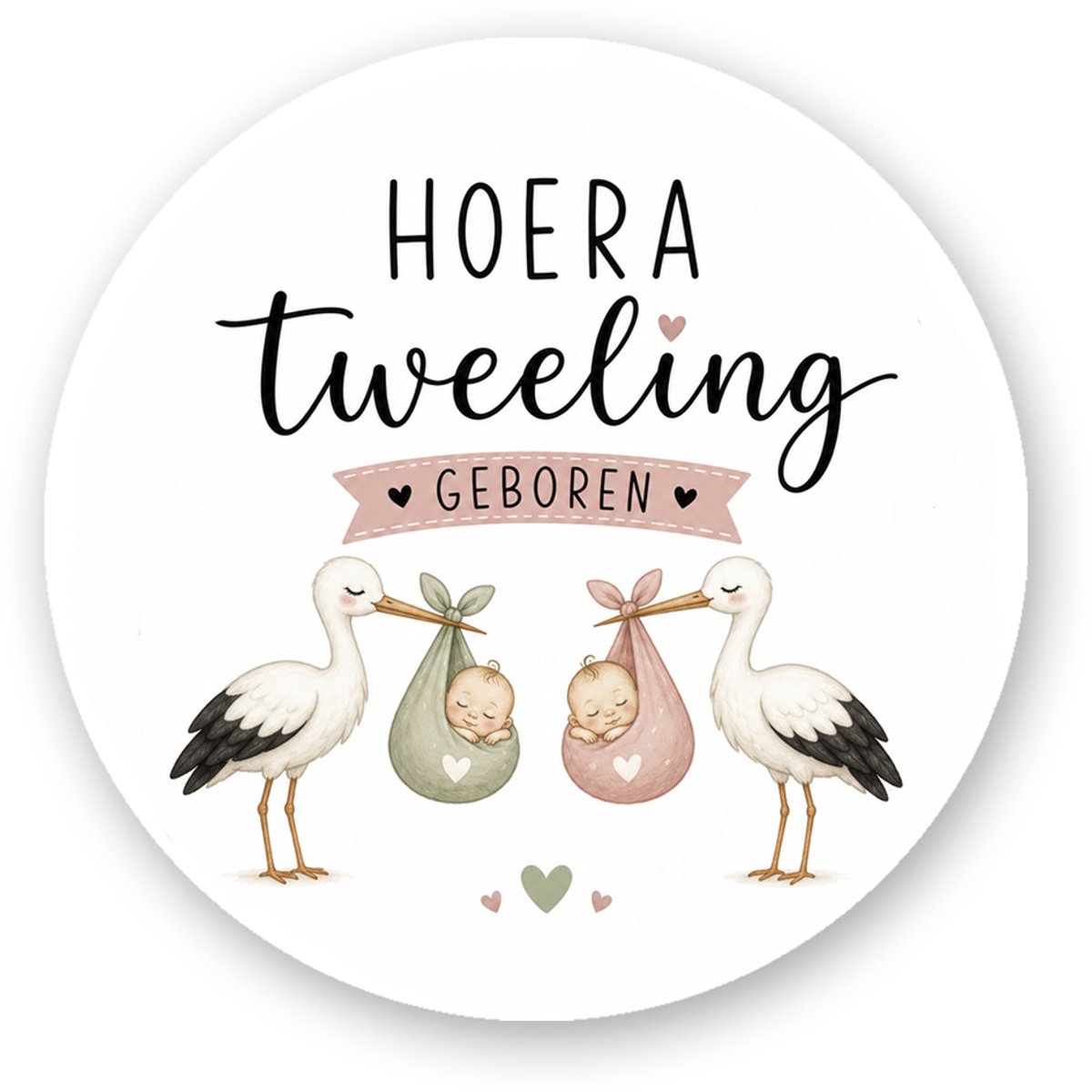 25x Sluitsticker Hoera Tweeling Geboren met Ooievaars – Geboorte Sluitzegel