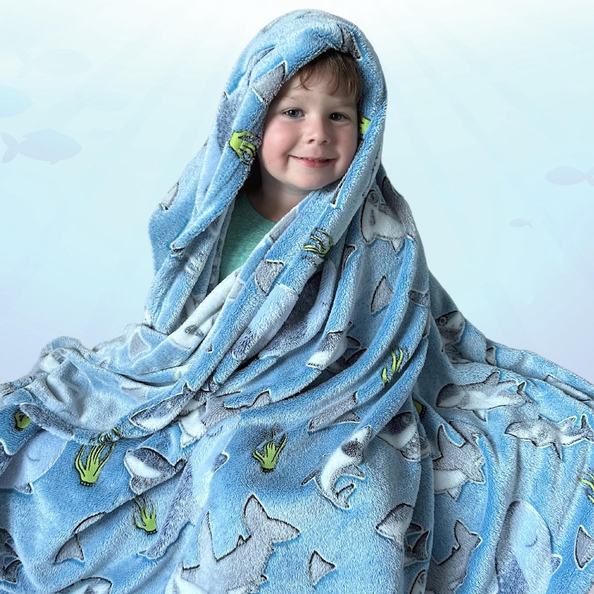 SnelShoppen - Haaiendeken Glow in the Dark - Zachte Fleece Deken voor Kinderen 127 x 152 cm - Warm en Gezellig Blauw voor Jongens en Meisjes