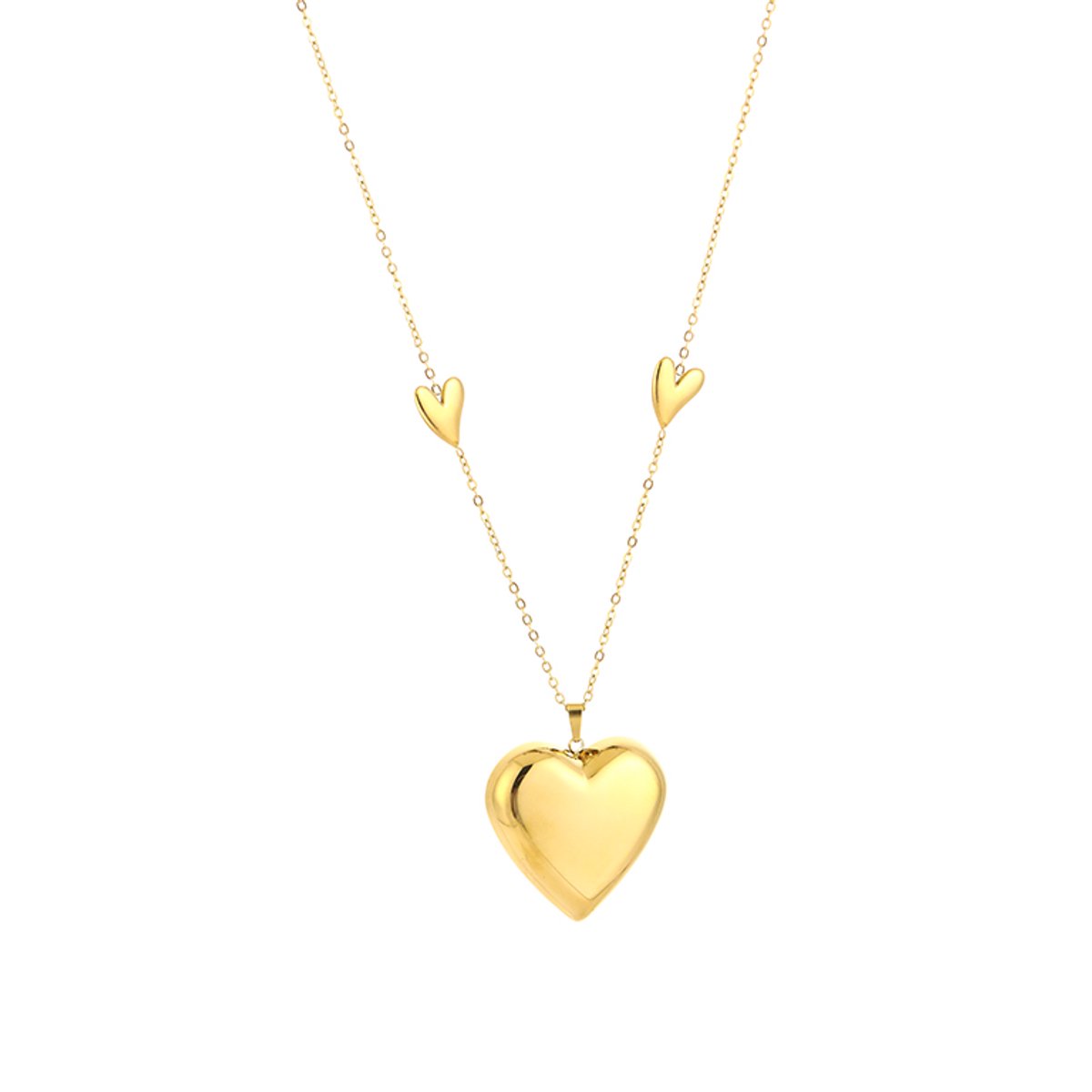 Modieuze Roestvrij Stalen Ketting - Extra Lange Schakelketting met Bol Hart Hanger - Stainless Steel Sieraad - Goud