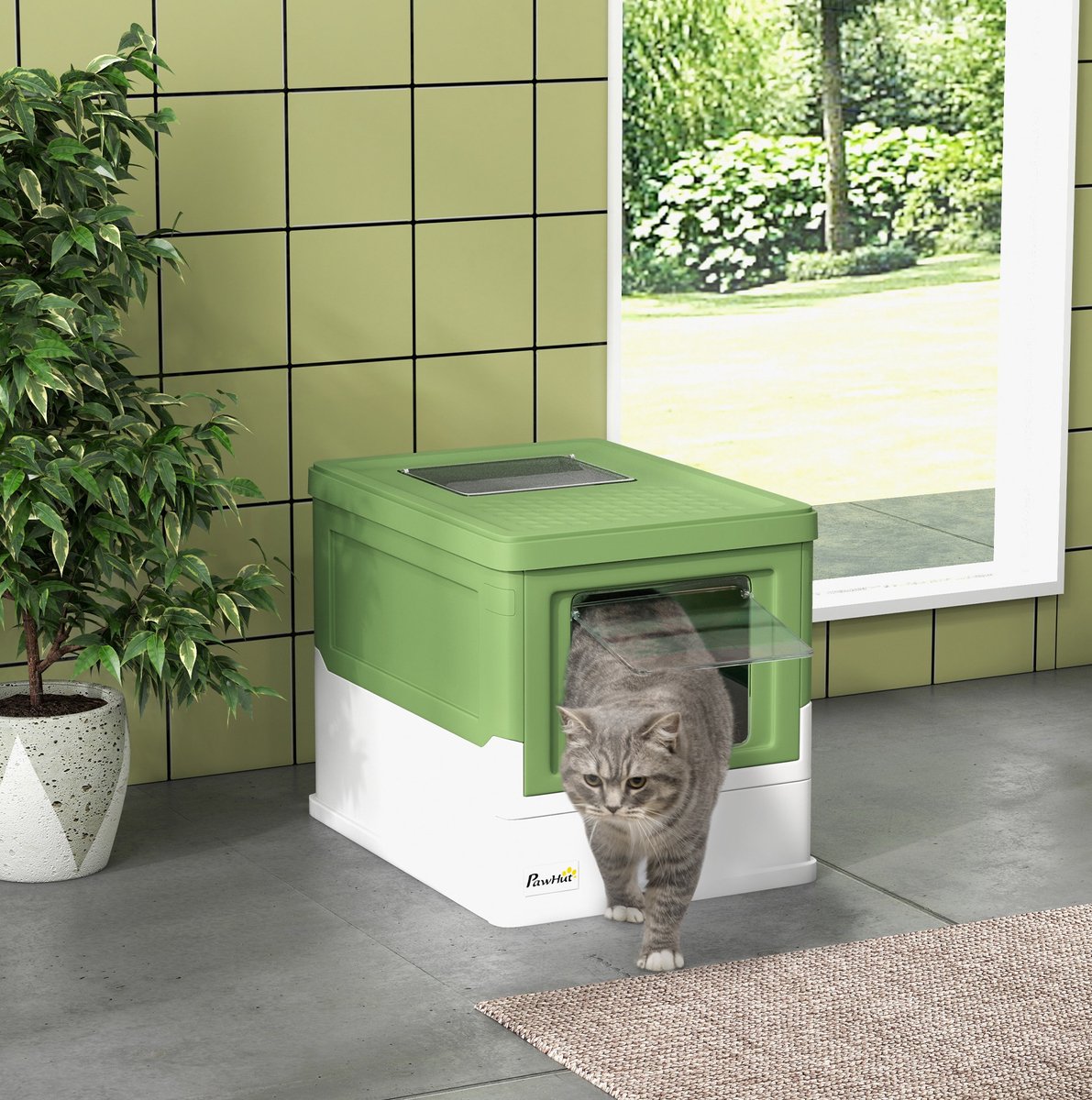MIVRAY Kattenbak – Gesloten Ontwerp Met Geurcontrole – 47,5 X 35,5 X 36,7 Cm – Plastic – Wit – Hygiënische Kattenbak Voor Thuis